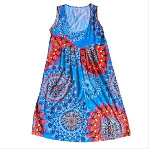 Bohemian Style Mandala Print Babydoll Vacation Summer Bright Tank Dress